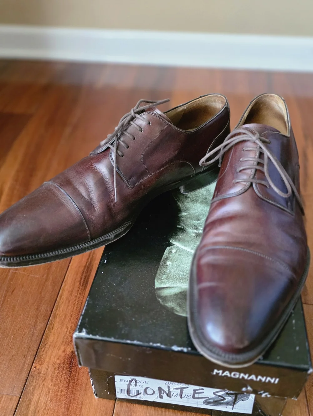 Magnanni Burnished Mahogany Brown Leather Cap Toe Oxford Shoes‎ Mens 11 M